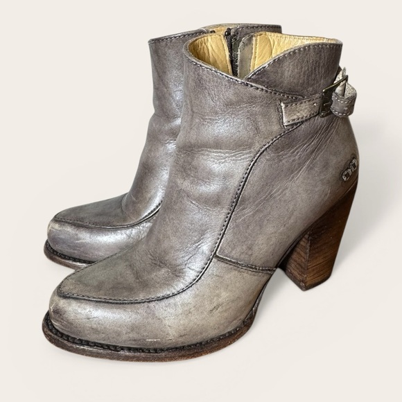 Bed Stu Shoes - Bed Stu Isla High Heeled Bootie Boots Women Sz. 7.5 Gray/Brown Distressed Buckle